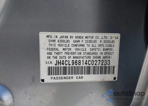 2004 Acura Tsx z USA, uszkodzony, nr VIN JH4CL96814C027233